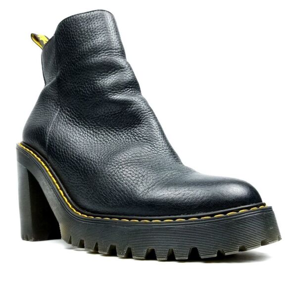 Dr. Martens Magdalena Black Leather Chunky Heel Zip Up Chelsea Boots Women 10 - Picture 2 of 8